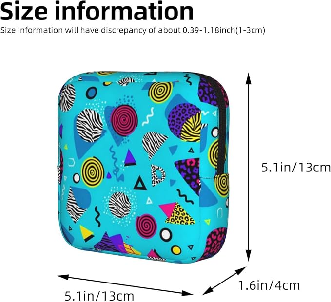 Women's Reusable Sanitary Storage Bag Geometric Checkered Zebra Tiger Leopard Print Mint Green Retro 80S 90S, Cute Polyester Pad Pouch with Zipper, Holds Cosmetic Keys Panty Liners
