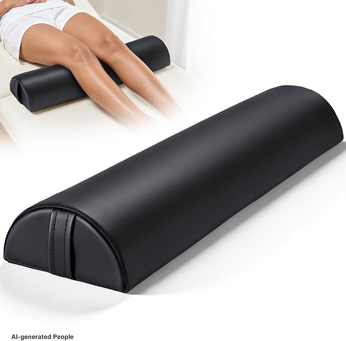 Noverlife Medium Leg Bolster for Massage Table, 21 x 6 x 3 in PU Leather Massage Bolsters with Strap Handle Half Moon Bolster Pillow, Semi-Round Ankles Leg Pain Relief Knee Bolster Cushion for Back