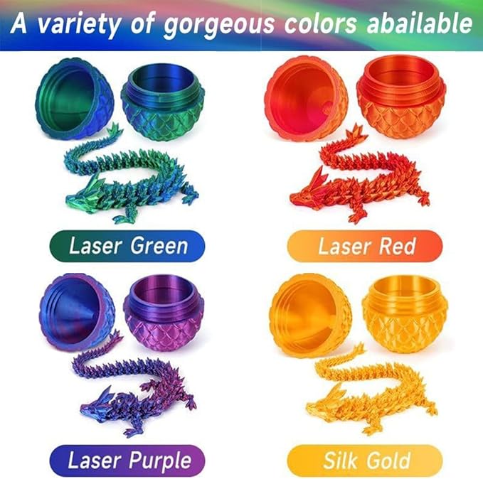 4PCS Mini 3D Printed Dragon Eggs with Inside Dragon - Articulated Crystal Dragons, Easter Basket Fillers, Fidget Toys for Kids, and Festive Easter Decorations, with Keychain