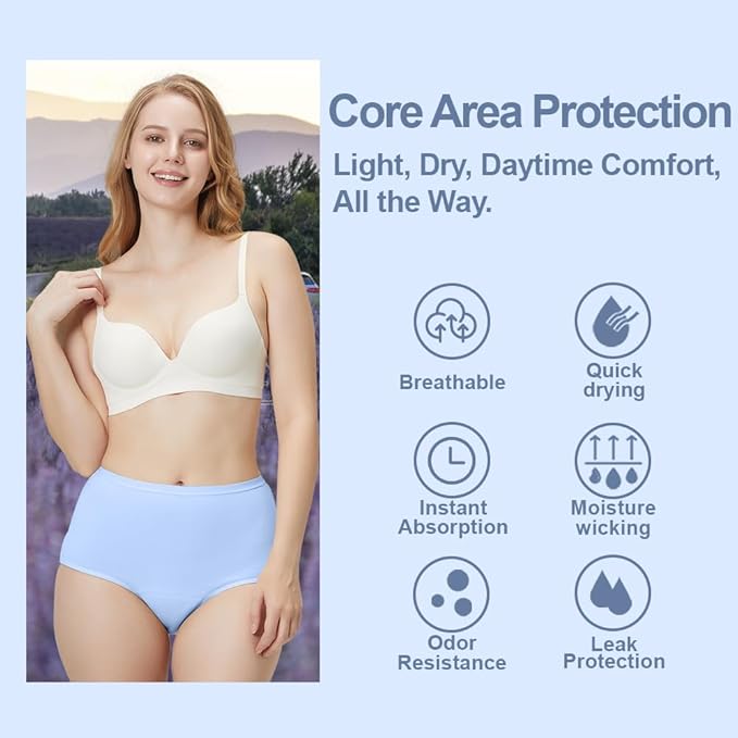 Battewa Quick Dry Incontinence Underwear for Women High Waisted Leak Proof Panties Washable Postpartum Bladder Control Cotton Briefs (Multicolor, Large, 5 Pack)