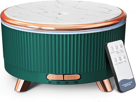 500ML Large Capacity Essential Oil Diffuser, Ultrasonic Aromatherapy Diffuser with 7 Color LED Lights with Remote Control, Cool Mist Humidifier, Timed Mist, Auto Shut-Off (Blue Green)