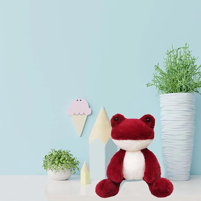 Wine Red Frog Stuffed Animal, 8.5 Inches Cute Furry Frog Plush Toy, Soft Cuddly Plushie Hugger Toy for Boys Girls, Gifts for Kids or Girlfriend