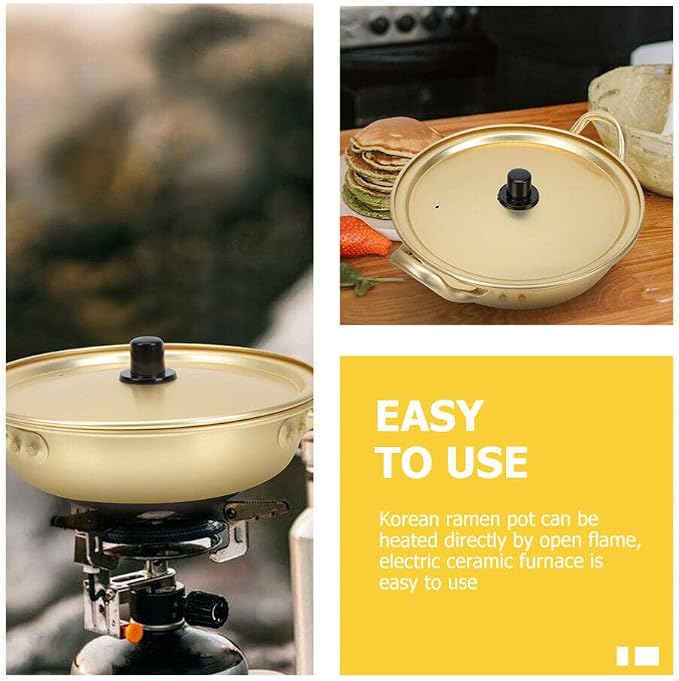 Korean Ramen Noodles Pot Instant Noodles Cooker Fast Heating Double Handle Pot Lid Soup Pasta More