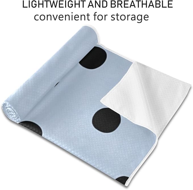 Blue Polka Dots Yoga Mat Towel, Sweat Absorbent Hot Yoga Towel with Non Slip Grip, Soft Yoga Blanket with Travel Bag for Workout, Gym, Pilates, Fitness - 73" x 27"