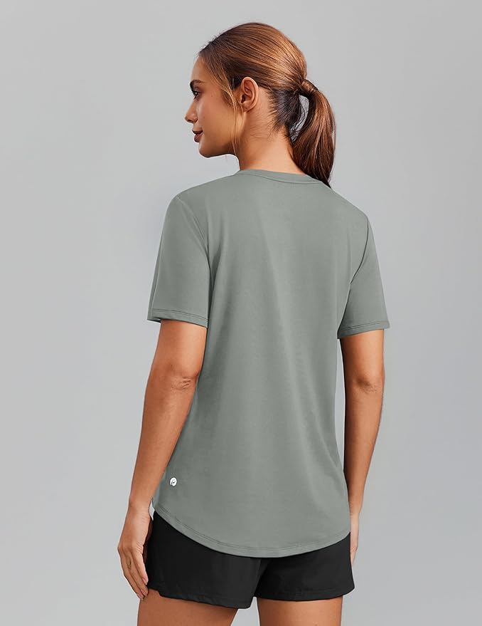 PINSPARK Soft Workout Tops for Women Short Sleeve V Neck Moisture Wicking UPF 50+ Sun Protection Quick Dry Gym Shirts