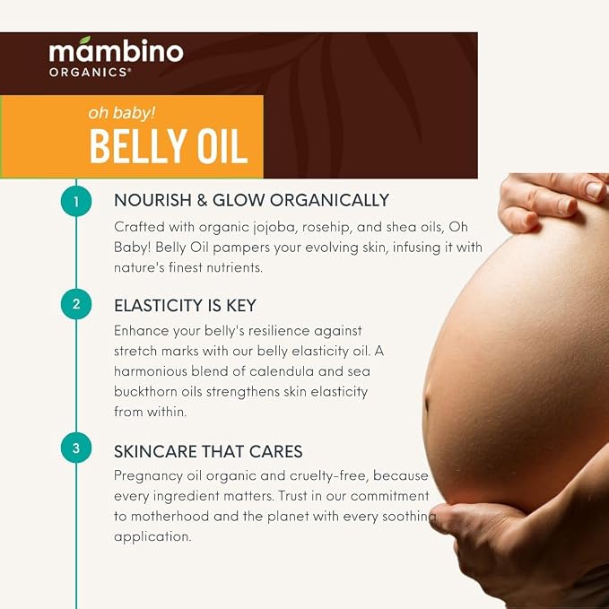 Mambino Organics First Trimester Maternity Skin Care Set, Pregnancy Must Haves with Belly Oil, Rose Facial Mist, Youth Glow Serum & Lip Balm, Maternity Essentials Gift Set + Free Bag