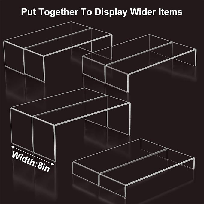 Acrylic Display Risers,12'' Large Display Stands, Thickened to 0.2''(5mm) Stackable Acrylic Shelf for Perfume Display, Clear Risers for Cupcake Stand,Pop Figurines,Tumbler,Food (Clear, 8PCS)