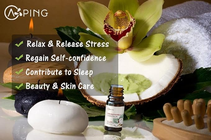 2-Pack CoconutVanilla Essential Oil - 100% Pure Organic Natural Plant CoconutVanilla Oil for Diffuser, Aroma, Spa, Massage, Yoga, Perfume, 2x10ML