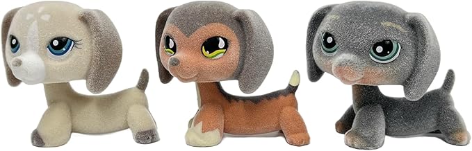3pcs/Set Custom Flocked Pet Shop Toys Short Hair Cat Kitten Collie Great Dane Cocker Spaniel Dachshund Puppy Dog OOAK Compatible with LPS (#325 and #675 and #1491)