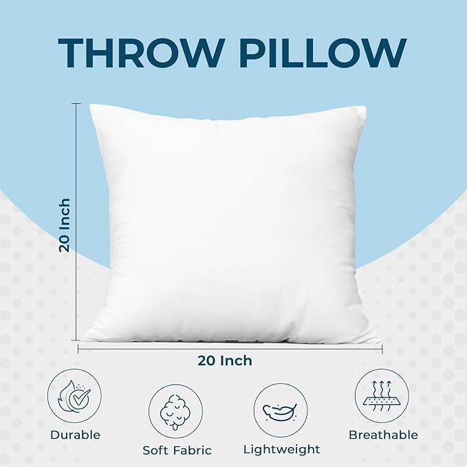 Utopia Bedding Throw Pillows (Set of 4, White) – 20 x 20 Inches Down Alternative Pillows for Bed, Sofa, and Couch - Fluffy Decorative Stuffer Pillow for Indoors & Outdoors | Down alternative pillow insert with plush fluffy fill for beds sofas couches a...
