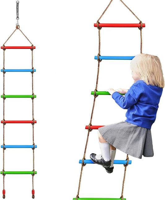 Climbing Rope Ladder for Kids, 6.6Ft Swing Rope Ladder Obstacle Course for Indoor PlaySet and Outdoor Tree House, Playground Swing Set and SlacklineLadder