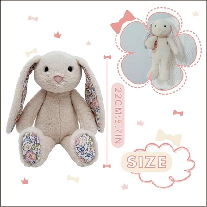Easter Bunny Stuffed Animals with Cotton,Safe Material Soft Washable Stuffed Bunny,Cute Plush Toy Rabbit Easter Decoration Birthday Gift for Boys and Girls, Crushed Flower,9"