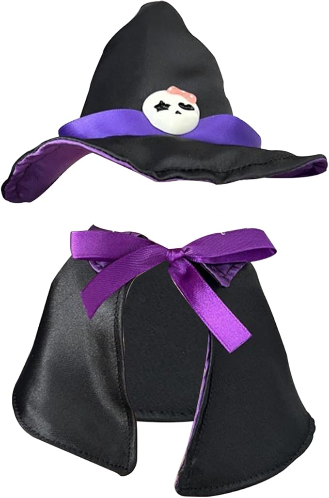 Halloween Purple Black Cape Set for labubu, Witch Hat with Skull Cape for labubu Clothes, Gothic Costume Fits, Doll clohtes for Popmart Toys