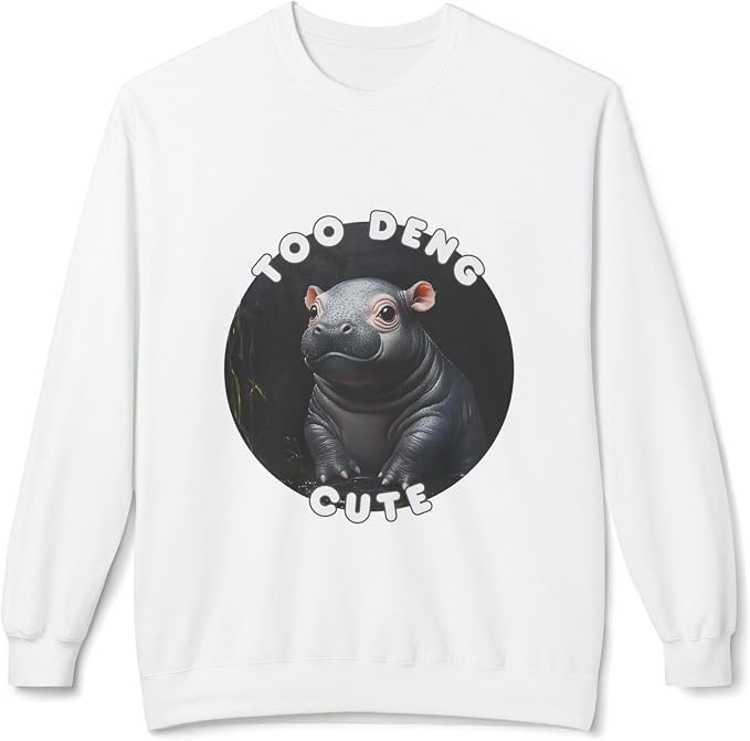 Unisex Fleece Crewneck Sweatshirt - Too Deng Cute Moo Deng Hippo, Cozy Cotton Blend, Classic Relaxed Fit