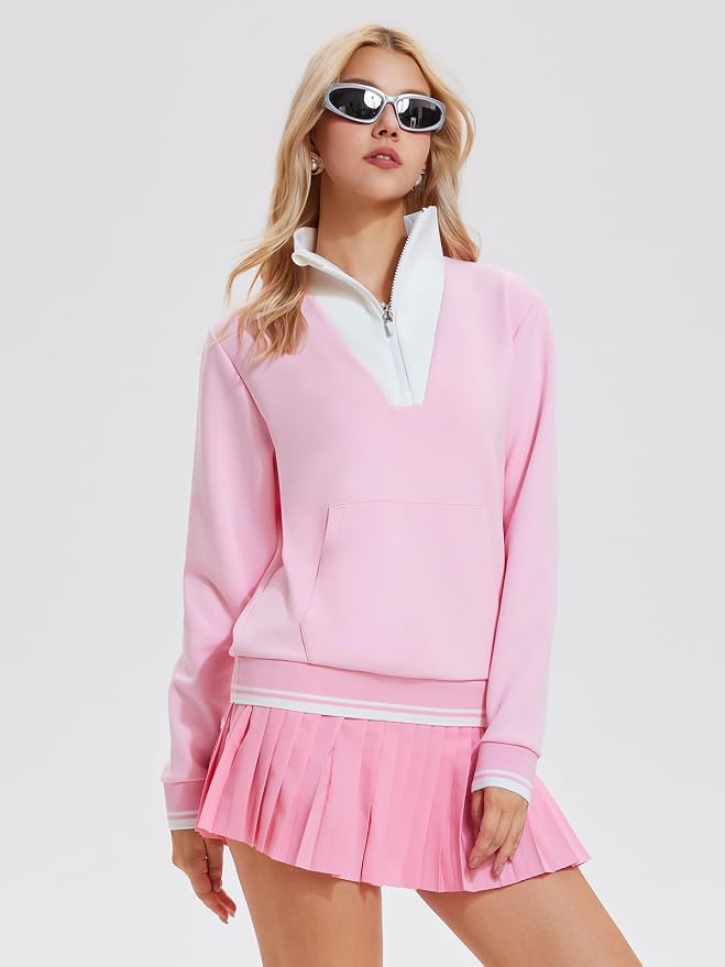 Airfree Women Two Piece Tennis Skirt Set Golf Outfits Half Zip Oversize Pullover Sweatshirt 2 Piece Skirt Sets with Pockets