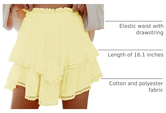 Flowy Shorts for Women Casual Boho Ruffle Tiered Skorts High Waist Mini Skirts Golf Tennis Crochet Shorts