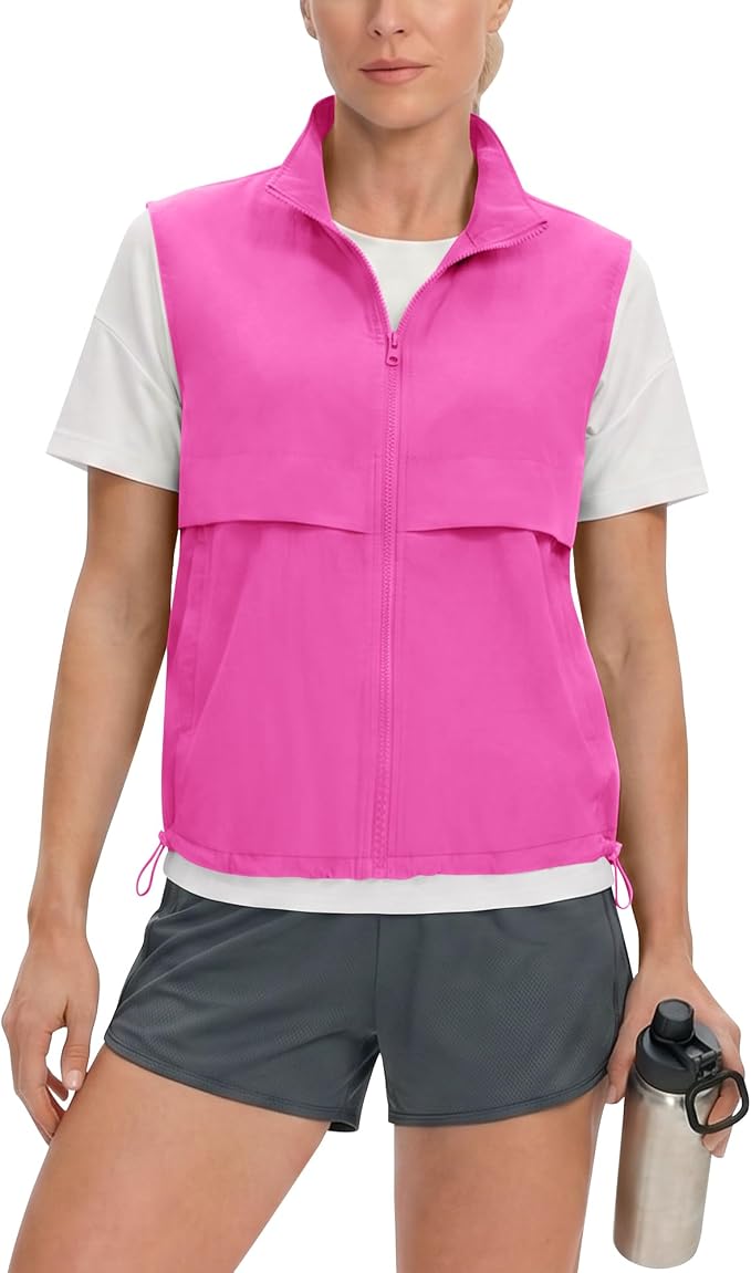 Women's Lightweight Running Vest Stand Collar Zip Up Summer Waistcoat Sleeveless Jacket for Golf Hiking Travel