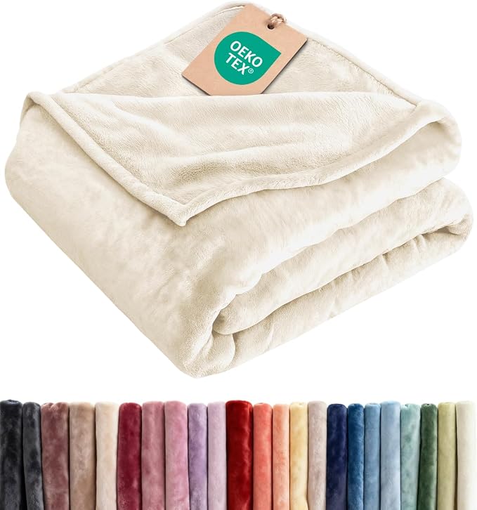 Ultra Soft Fleece Throw Blanket - College Dorm Room Essentials - Cream | Flannel Fleece, Thick, Warm & Breathable, All Season Cozy, Anti-Static, Microplush, Lightweight for Couch, Bed & Dorm Bedding