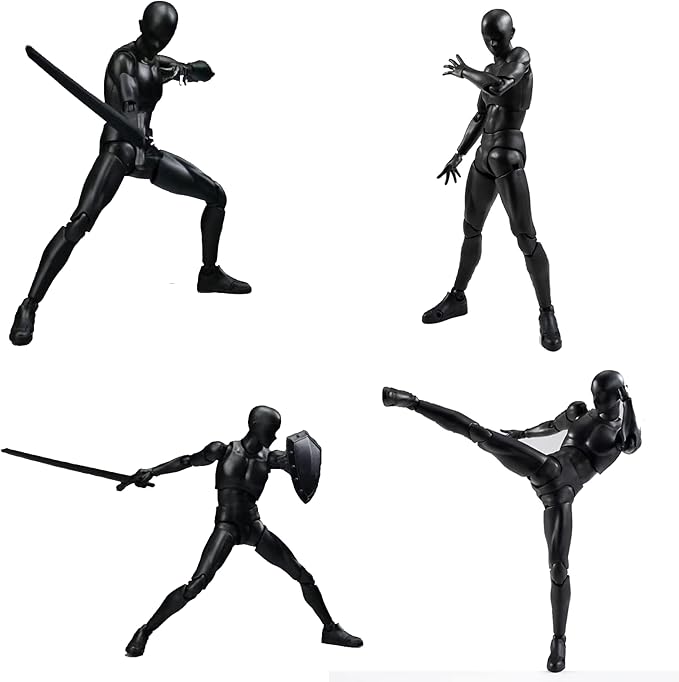 Action Figures PVC Model (Black Color) with Box Drawing Figure Models for Artists(Female+Male)