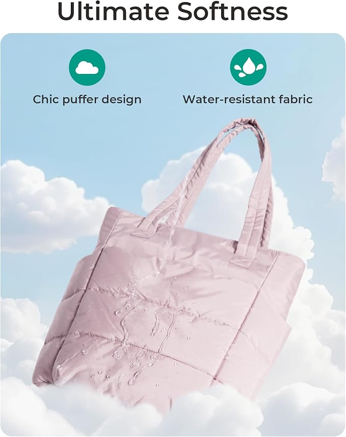 BAGSMART Tote Bag for Women, Lightweight Puffy Tote Bag with Compartments Shoulder Bag Handbag for Travel, Work, Gym | Lightweight