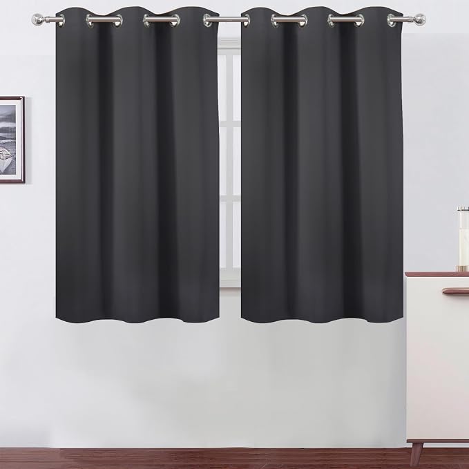 LEMOMO Dark Grey Blackout Curtains/38 x 54 Inch/Set of Two Panels Grommet Living Room Curtains