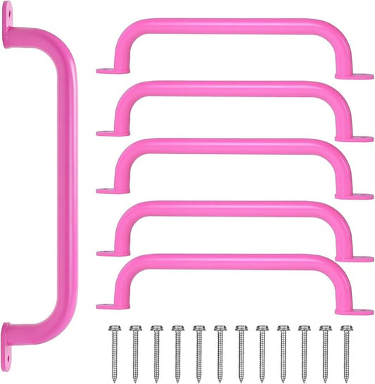 ESPETS 17 Inch 6 Pieces Pink Metal Safety Handles for Playground Equipment - Swing Set Attachment Grab Handle, Playset Accessories Hand Grips, Indoor Kids Monkey Bars for Ceiling