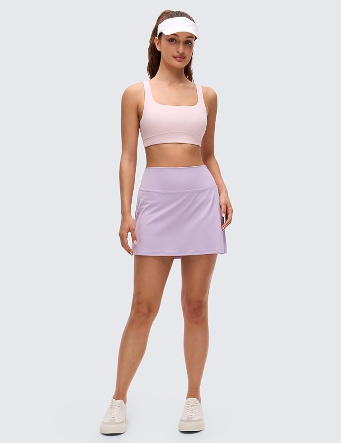 CRZ YOGA Butterluxe Scoop Neck Sports Bras for Women - U Back Padded Wide Strap Wireless Yoga Top