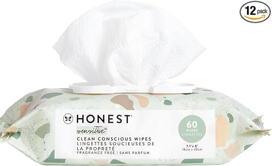 The Honest Company Hypoallergenic Multi-Use Baby Wipes for Sensitive Skin, Geo Mood, 60 Count (Pack of 12)