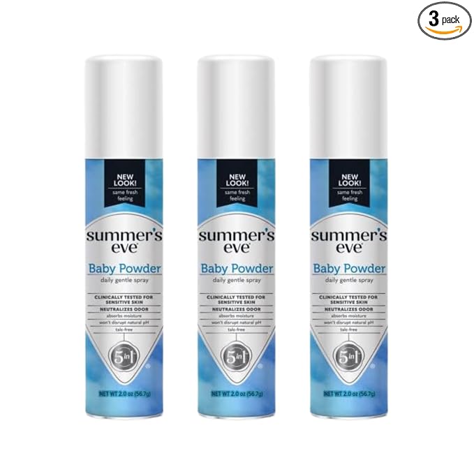 Summer’s Eve Baby Powder Feminine Freshening Spray, Daily Gentle Intimate Deodorant, Neutralizes Odor, pH Balanced, Talc Free, Sensitive Skin, 2 Ounce (Pack of 3)