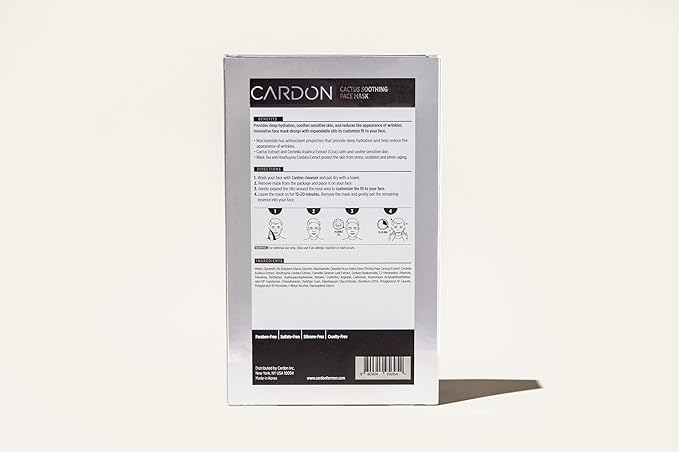 Cardon Cactus Soothing Sheet Mask | Korean Sheet Masks for All Skin Types | Korean Skin Care Mask | Vitamin E, Cactus Extract, Heartleaf, Cica | 4-Pack
