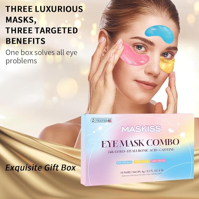 Maskiss Under Eye Patches (24 Pairs), 3 Colors Eye Masks Gift Set for Dark Circles Puffy Eyes, Undereye Bags and Wrinkles, Mother’s Day Gifts for Mom, Self Care Gifts for Birthday & Bachelorette Party