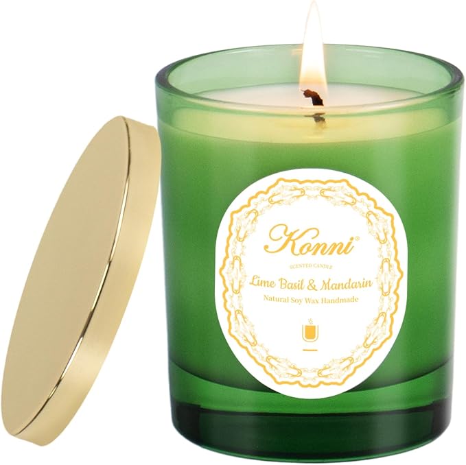 KONNI Scented Candles, Soy Candles, Aromatherapy Candle, Lime Basil & Mandarin Scented Candle for Men Women, Soy Wax Candle, 7.05oz, Ideal for Creating Relaxing Ambience & Holiday Gifting