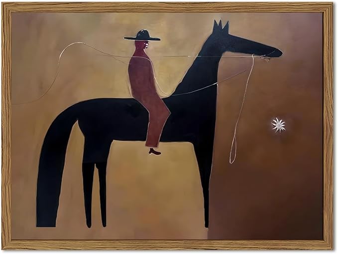 Vintage Western Cowboy Wall Art Abstract Southwestern Horse Wall Decor Painting, Mid Century Cowboy Poster Canvas Print Picture for Living Room Bedroom 12x16 inch Wood Framed
