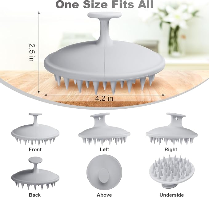 Meartchy Silicone Scalp Massager Shampoo Brush, Scalp Brush for Hair Growth & Dandruff Removal, Hair Scrubber Scalp Stimulator Exfoliator Brush with Soft Bristles for Wet Dry Scalp Care (Grey)