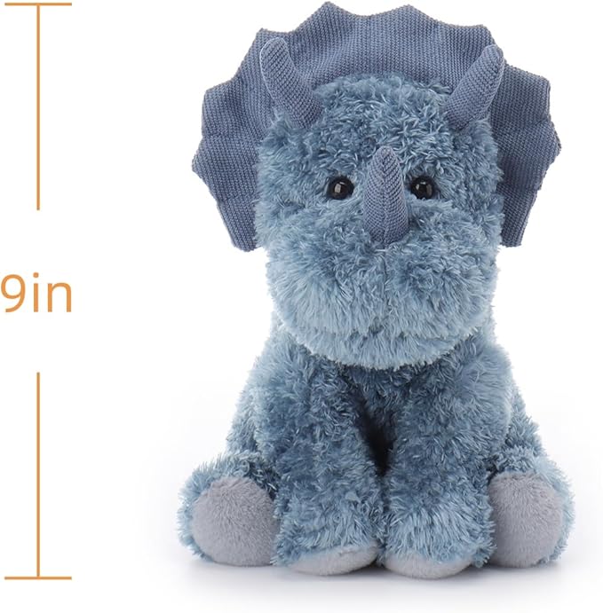 Apricot Lamb Dark Blue Triceratops Stuffed Animals for Kids, Soft Cute Plush Toys for Baby Girl and Boy, 9 Inches