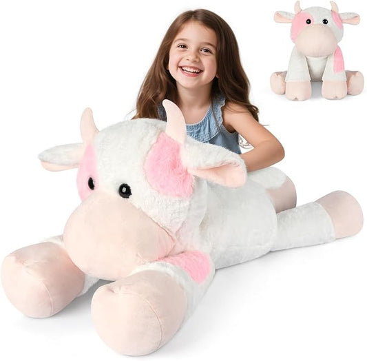 Giant Cow Stuffed Animal 30", Jumbo Strawberry Cow Plush Toys, Giant Stuffed Animal Hugging Pillow for Stress Relief & Sleep Aid, Huge Cuddly Dairy Plushies Gift for Kids Adults