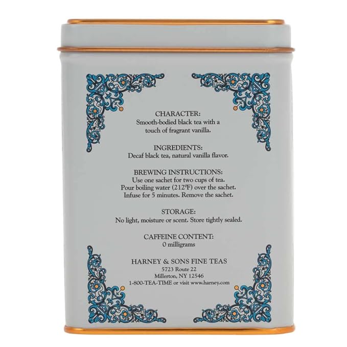 Harney & Sons Tea Decaffeinated, Great Present Idea, Vanilla Comoro, 1.4 oz Tin (20 Sachets)