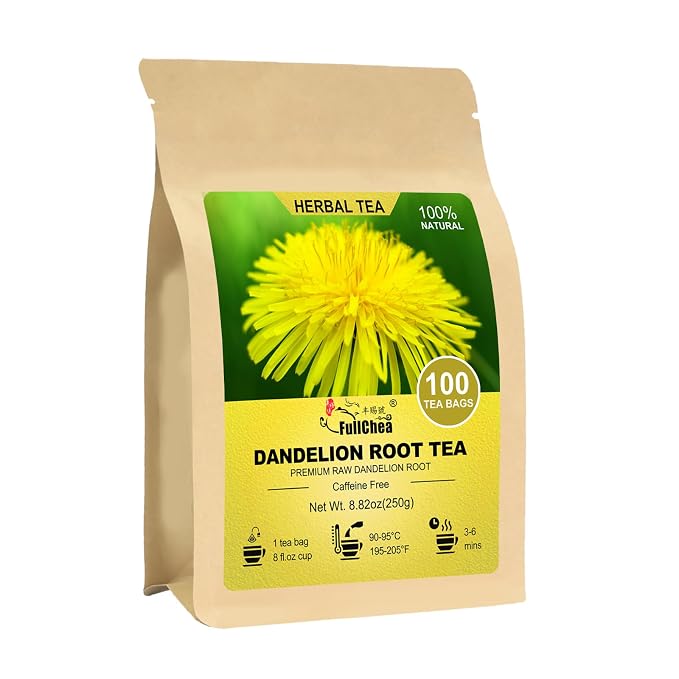 FullChea - Dandelion Root Tea Bags, 100 Teabags, 2.5g/bag - Premium Raw Dandelion Root Tea Detox - Non-GMO - Caffeine-free - Rich in Vitamins & Support Immune System