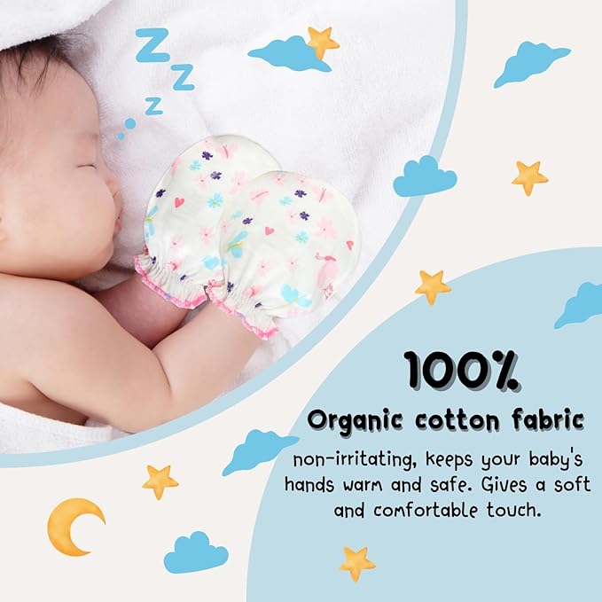 RATIVE Baby Mittens Newborn No Scratch Gloves, Organic Cotton Infant Mittens for Baby Boy & Girl, 0-6 Months