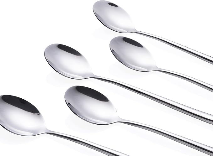 Korean Spoon,Stainless Steel Long Handle Soup Spoons,Long Tablespoon,Coffee Spoon,Silver,Pack of 5 (8.7x1.6 inches)