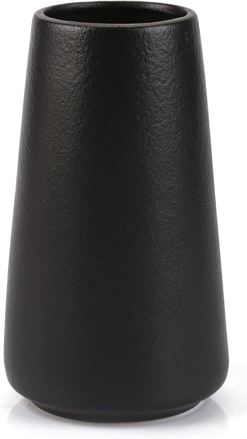 Simple Vase for Flowers Plants, Matte Vases for Modern Table Shelf Home Decor Wedding Boho Decor, 6" H Frosted Elegant Ceramic Vase for Pampas Grass Fluffy Stem Bouquet Lavender Flowers (Black, 1)