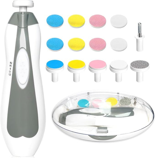 Qunlions life Baby Nail Trimmer Electric, 6 in 1 Baby Nail File Clippers Infant Grooming Kit Manicure Set with Replacement Pads for Toddler or Adults, Grey