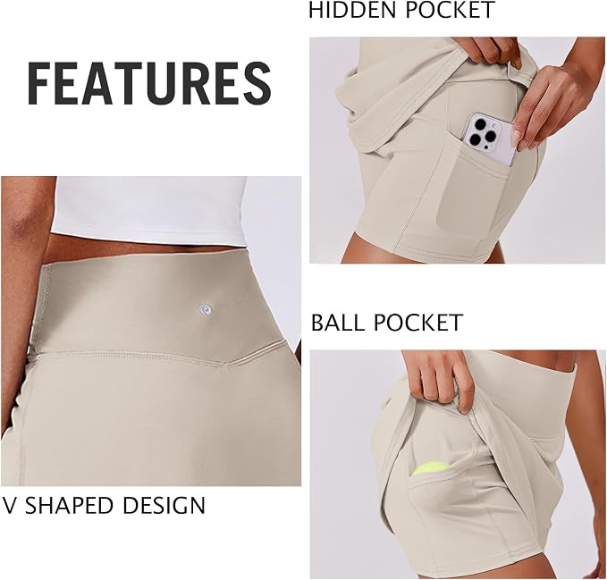 PINSPARK 14" Womens Tennis Skirt High Waisted Golf Skort with 2 Pockets | Built-in Shorts, A Line, Tummy Control, Stretchy, Casual, Mini, Workout, Pickleball, Running, Skort for Woman