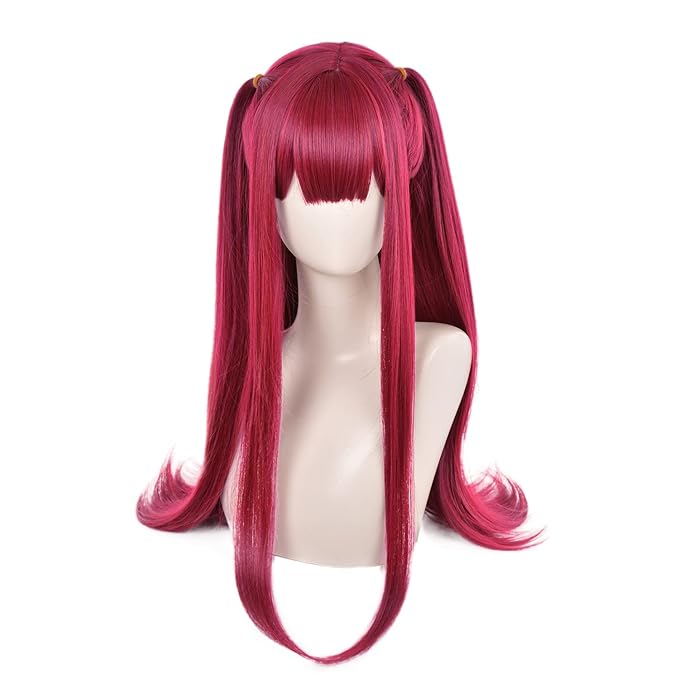 Anime Cosplay Wig Rose Red Long Straight Pigtails wig Halloween Party Costume Wigs