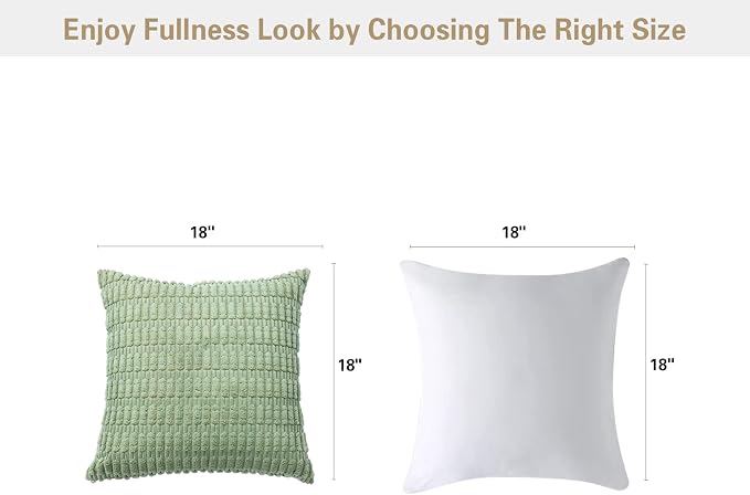 Volcanics Pack of 2 Sage Green Decorative Throw Pillow Covers 18x18 Inch, Soft Corduroy Striped Square Cushion Cases, Modern Farmhouse Boho Home Decor for Spring Couch Bed Sofa Living Room | Soft Corduroy Striped Square Cushion Cases, Modern Farmhouse ...