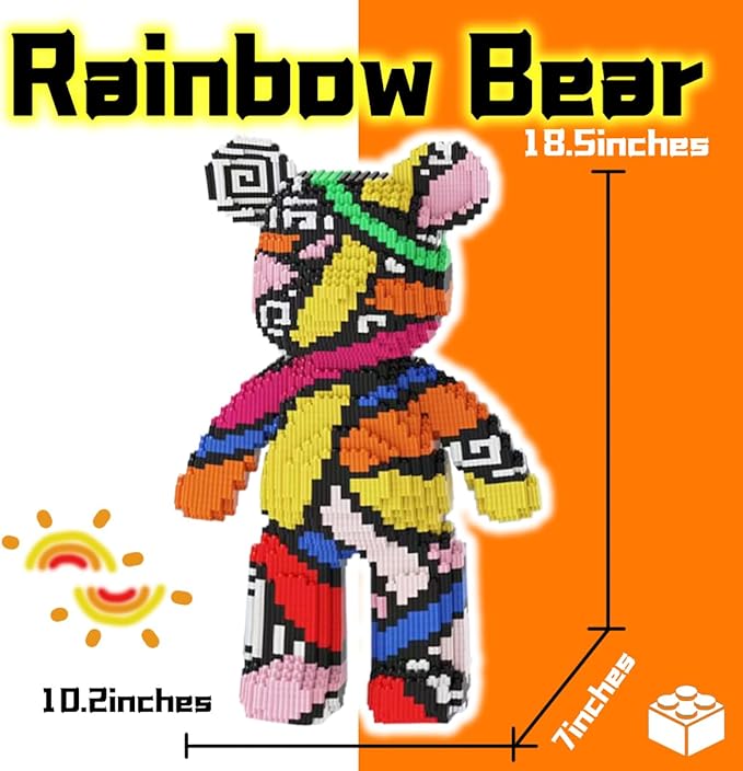 Rainbow Graffiti Bear Micro Building Blocks Set(3688Pieces) Animal Winktoys Blocks Bear Building Blocks Gift for Adult and Kid