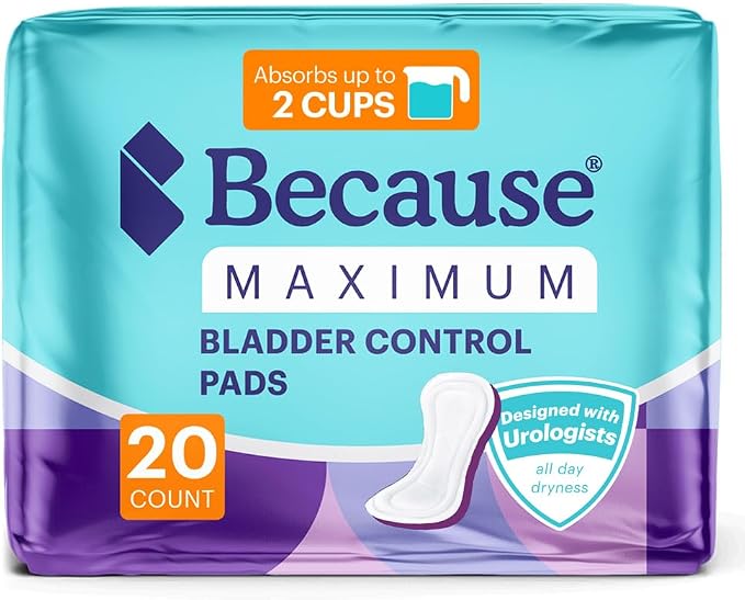 Because Incontinence Pads for Women – Maximum Absorbency for Moderate Bladder Leaks, Discreet Daily Protection, Individually Wrapped, 20 Count, New Version