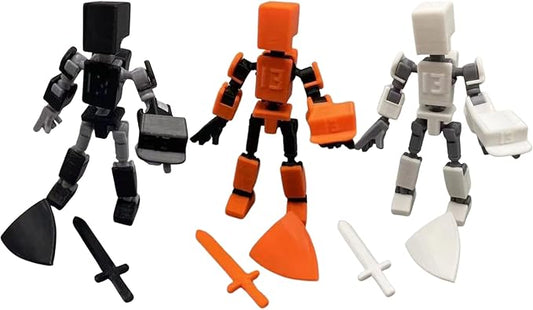 Mini 13 Action Figure, 3D Printed Fully Articulated Robot, Dummy 13, Easy 13, Stop Motion Animation Gift (3 Pack - A)