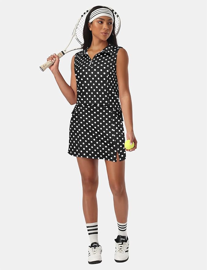 Koscacy Women's Tennis Skort Set Zip Up Tank Top 2 Piece Summer Outfit