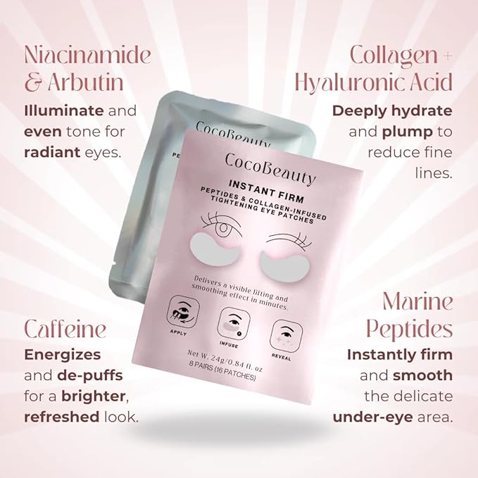 COCOBEAUTY InstaFirm Eye Patches – Under Eye Mask for Puffiness and Dark Circles – Topicals Eye Treatment for Women & Men – Eye Bags Solution – Hydrating Eye Masks for Health and Beauty (8 pairs)